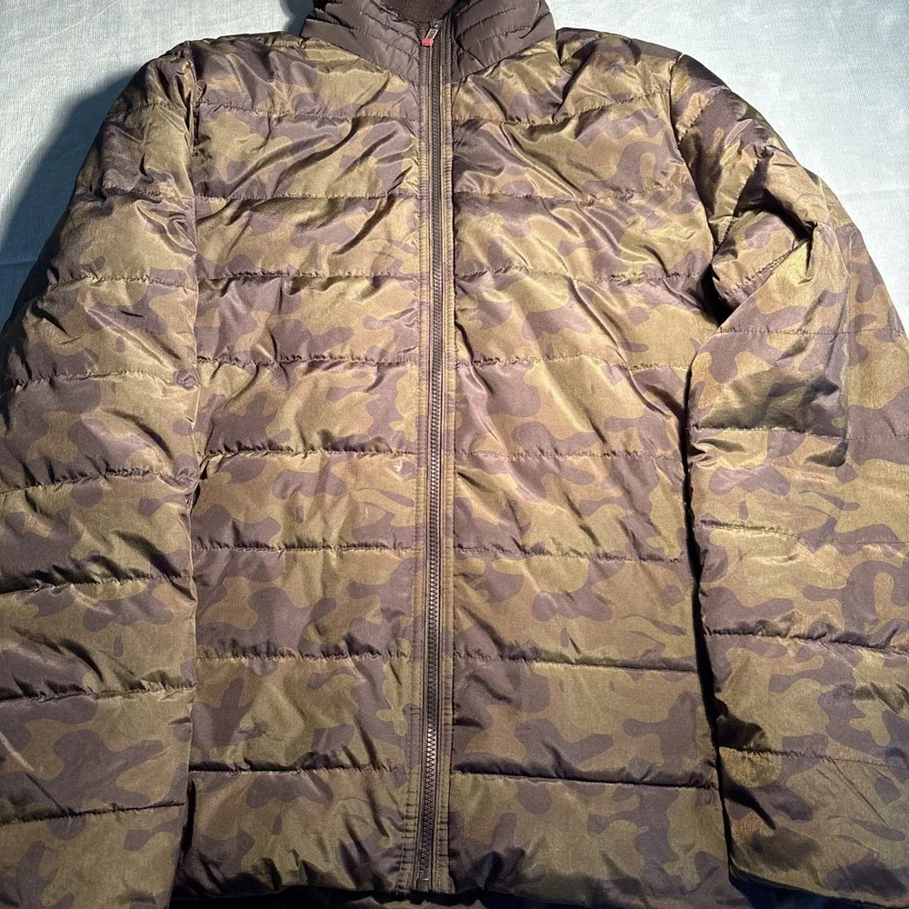 Weatherproof Mens Camo Puffer Jacket Green Camouflage Insulated Full Zip Large